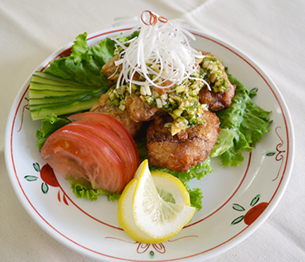 オメガ３秋刀魚（醤油）の唐揚げ、油淋ソースがけ